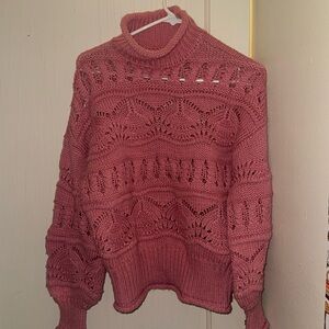 Pink Chunky Knit Turtleneck Sweater
